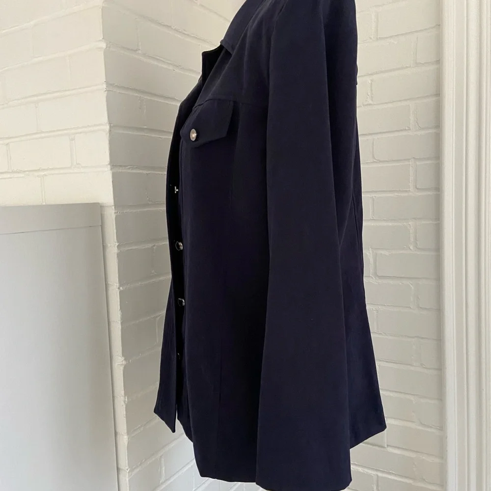 Women's Navy Blue Faux Ultra Suede Oversized Shirt Size 14 - Picture 3 of 7